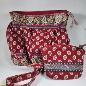Vintage Vera Bradley Villager Tote Bag And Wallet  – Red Leaf Pattern – Used